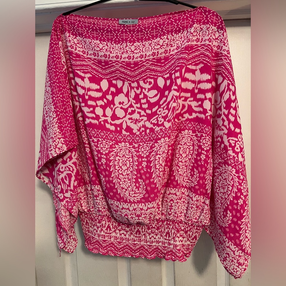 Pink & White Patterned Women's Blouse